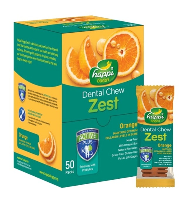 happi DOGGY デンタルガム・ゼスト・オレンジ 4インチ×50個入BOX（ハッピードギー デンタルチュー 犬用 おやつ トリーツ ガム 口腔ケア 歯垢 歯石 除去）