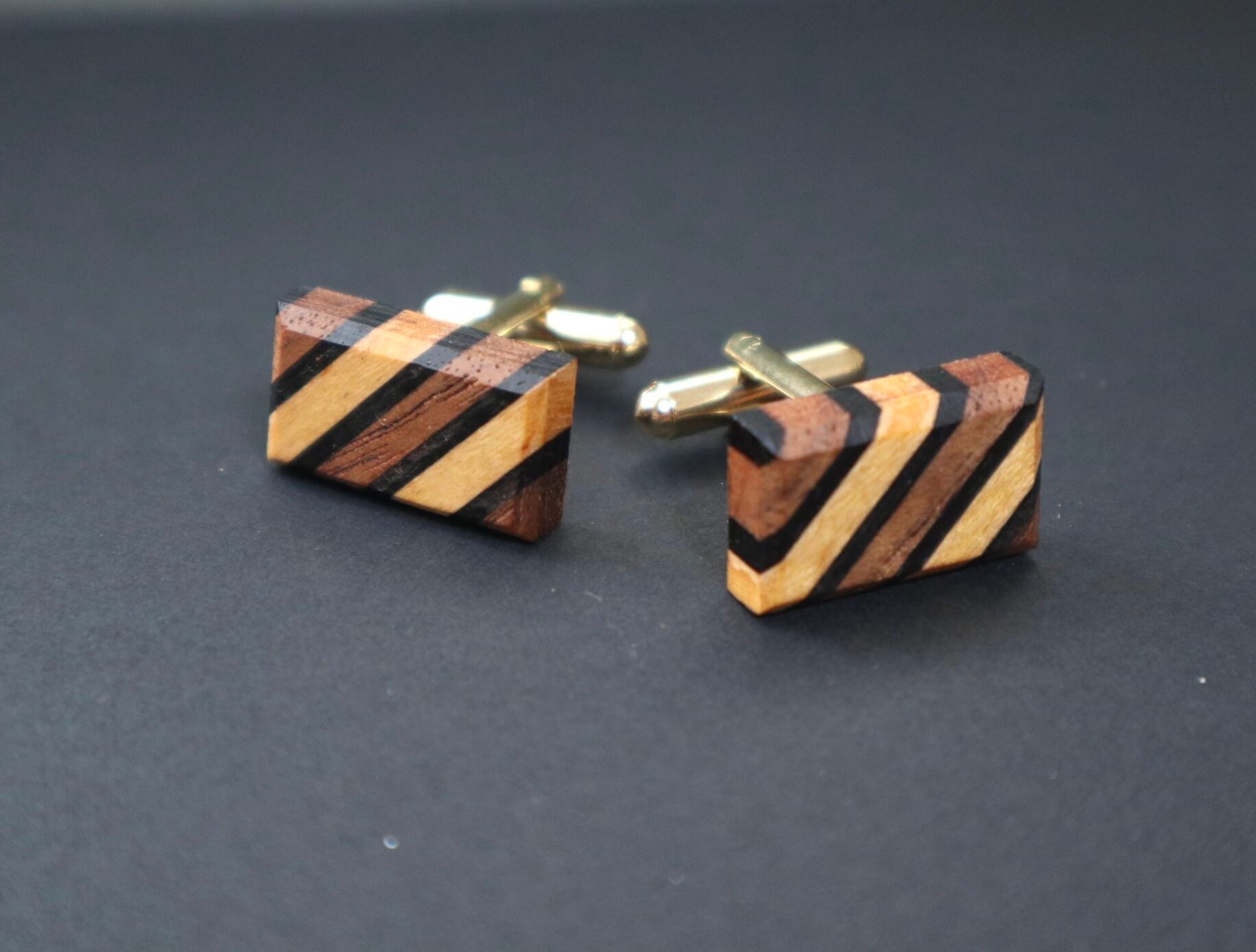 カフリンクス【Stripe】/ウォルナット×メープル×カメルーンエボニー