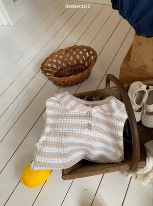【bebeholic】ストライプセーラースーツ ベージュ（55~85cm）