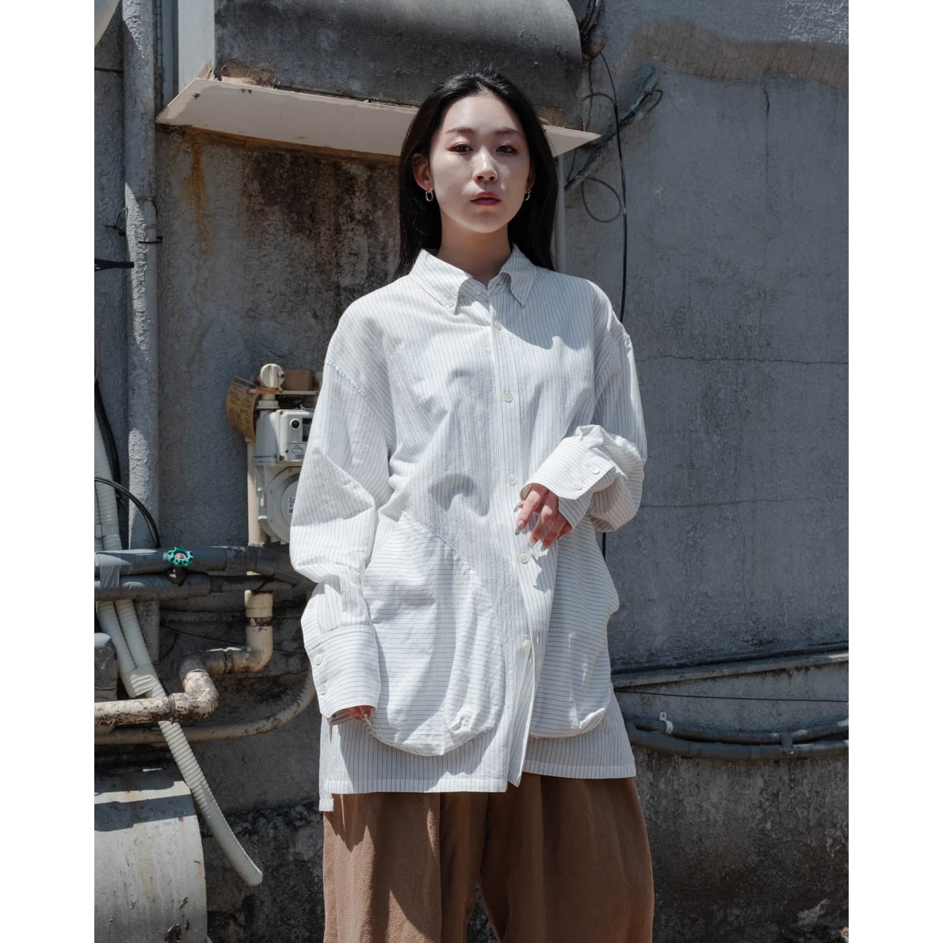 ROKU購入 nomàt☆nomat シャツ白（fumika・enof） Nomàt] (ノマット) 25SS N-B-10 Accordion Pocket Shirt (Stripe