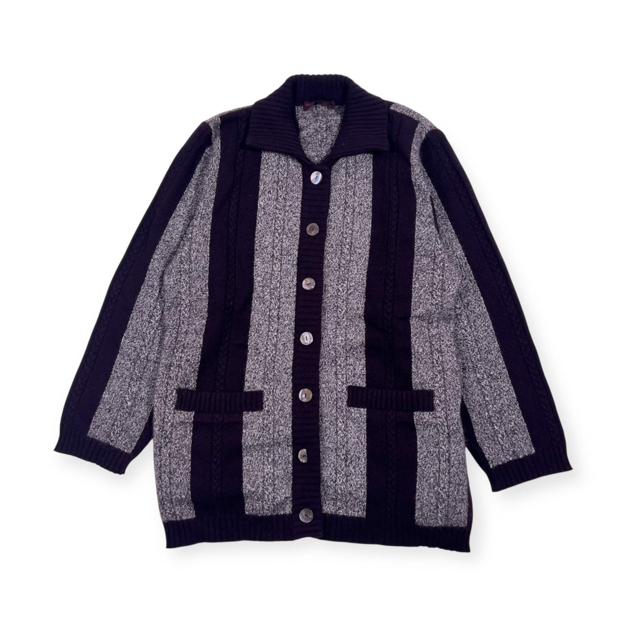 カシミヤ100% DALHAN ダルハン ニット カーディガン F/パープルブラウン ×グレー系 レディース