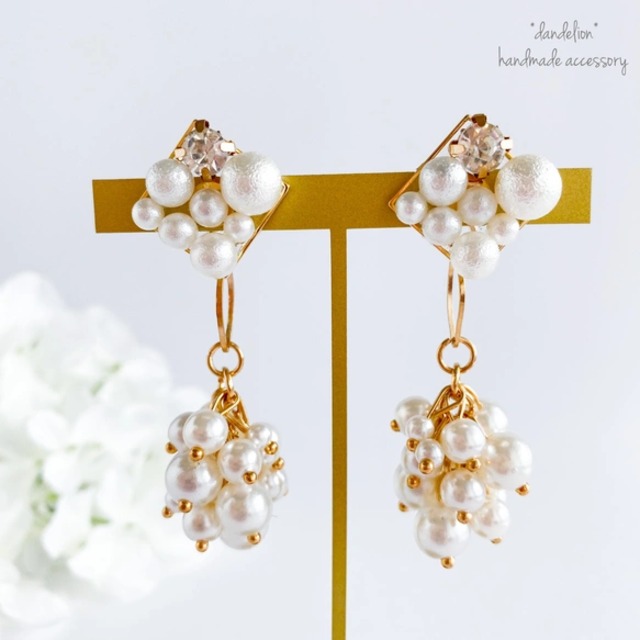 パールバブルスクエアビジューピアス/イヤリング