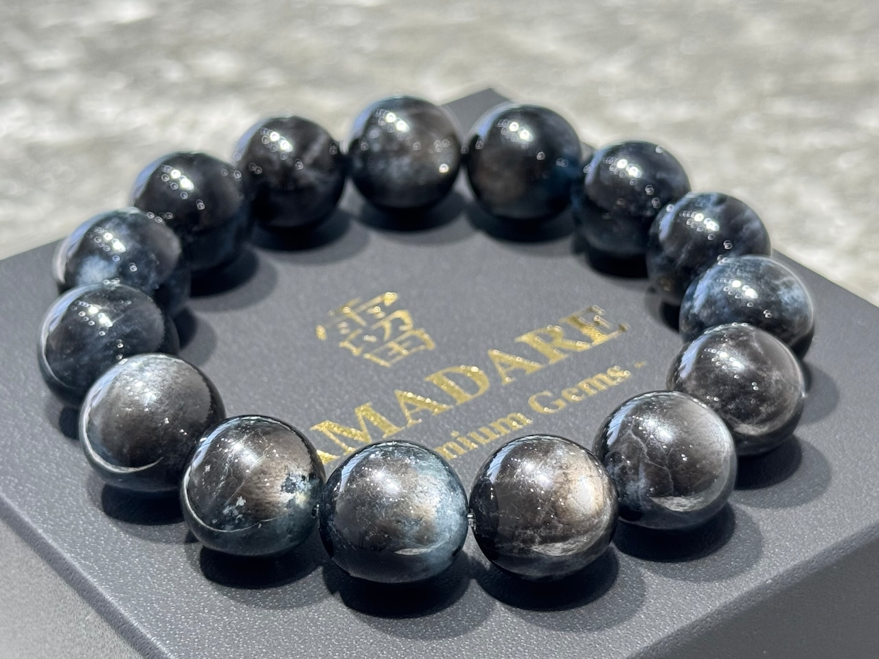 No.1941【S】ブラックスターアクアマリンブレスレット