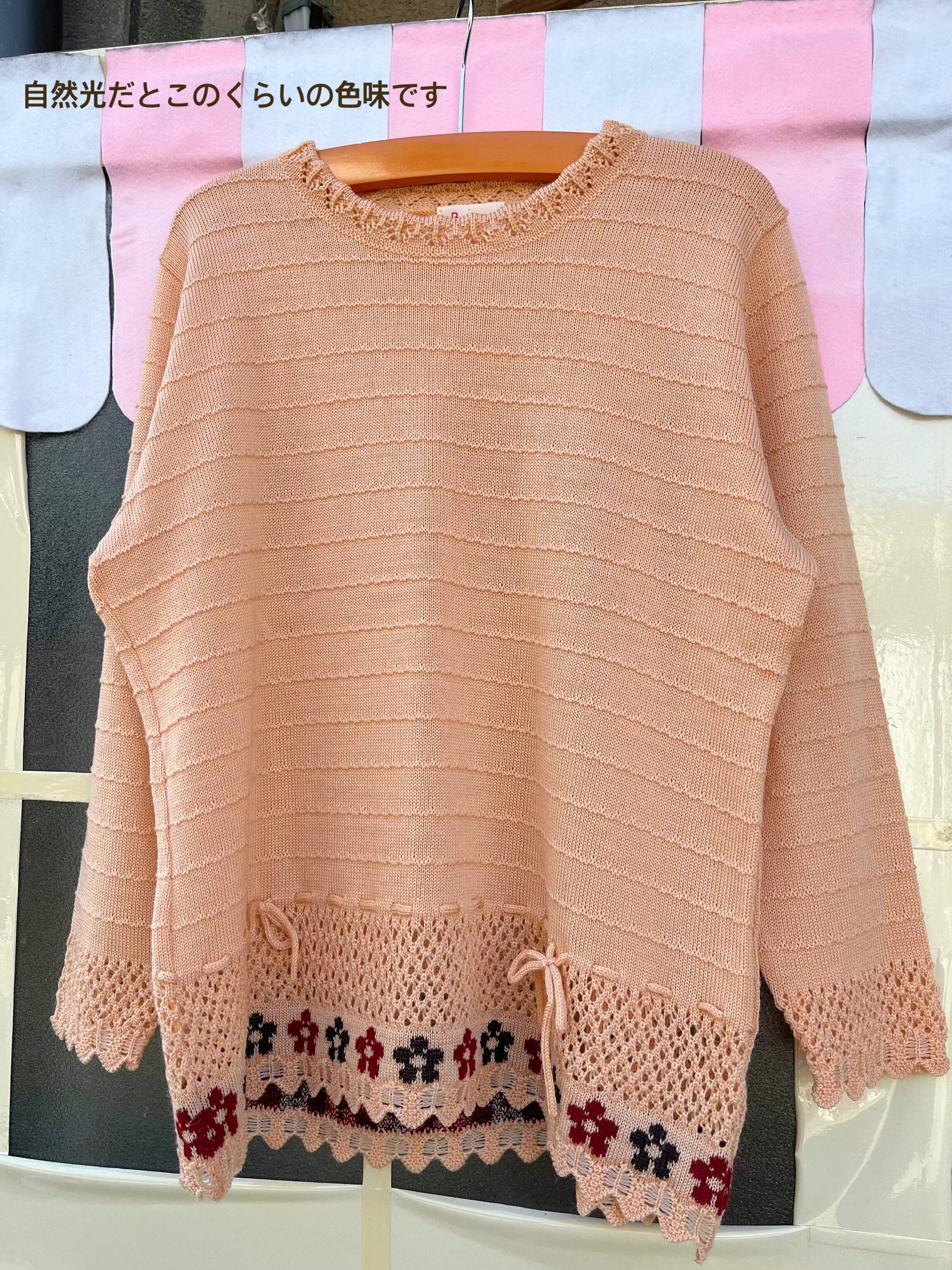 orange flower ribbon openwork knit sweater
