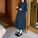 ウエストリボンスタンドカラーチェックワンピ ・78973
