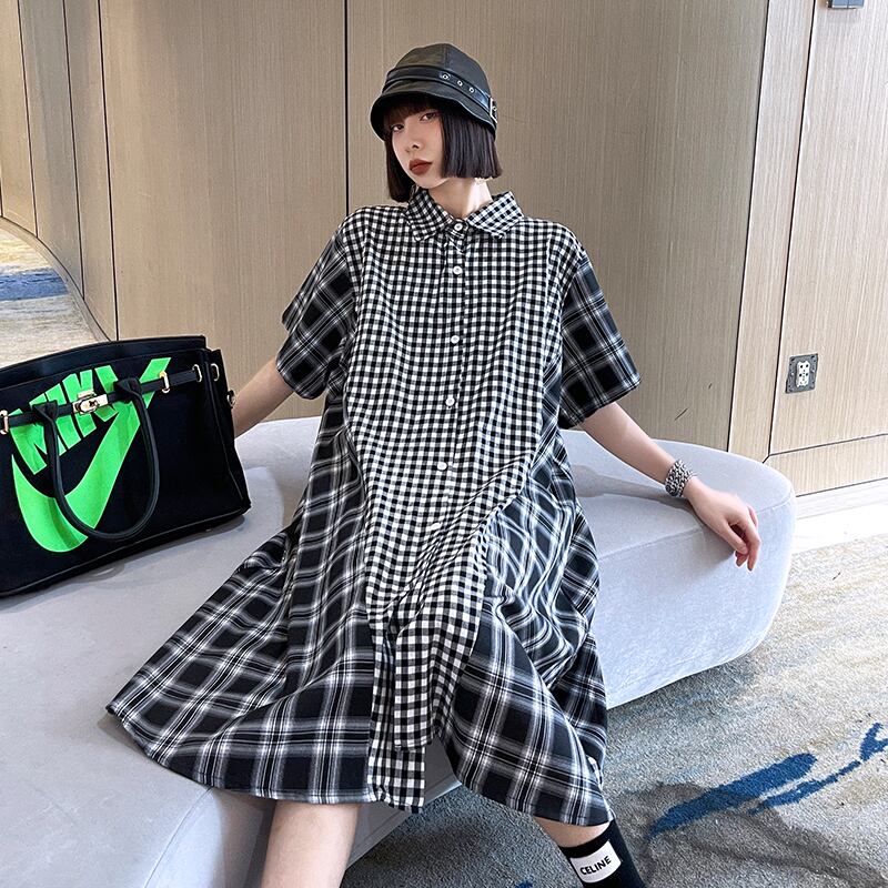 格子柄ドレス サマールーズ薄手ロングスカート スタンダードカジュアル レトロ 夏物 ラブタオタオダレンハウス39573043210