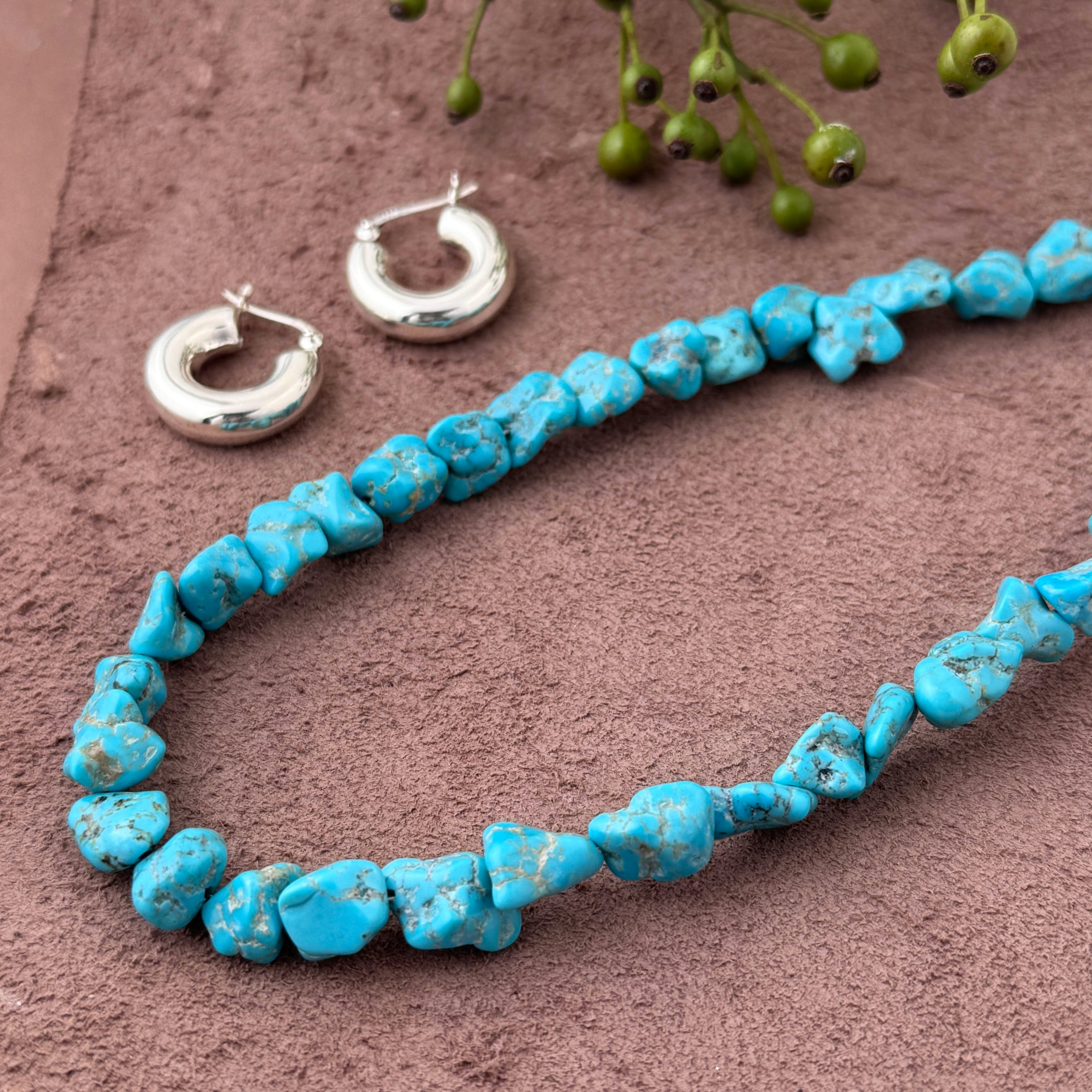 1０月末迄セール１点物 ターコイズネックレス 天然ターコイズ3.5mm64面カット キラキラネックレス 42cm 年齢性別不問