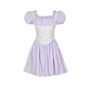 【SOS SEAMSTRESS】 VOL.13 Purple Brocade Puff Sleeve Retro Palace Short Dress
