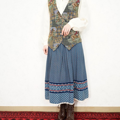 EU VINTAGE Hirsch PATTERNED DESIGN TYROLEAN LONG SKIRT/ヨーロッパ古着柄デザインチロリアンロングスカート