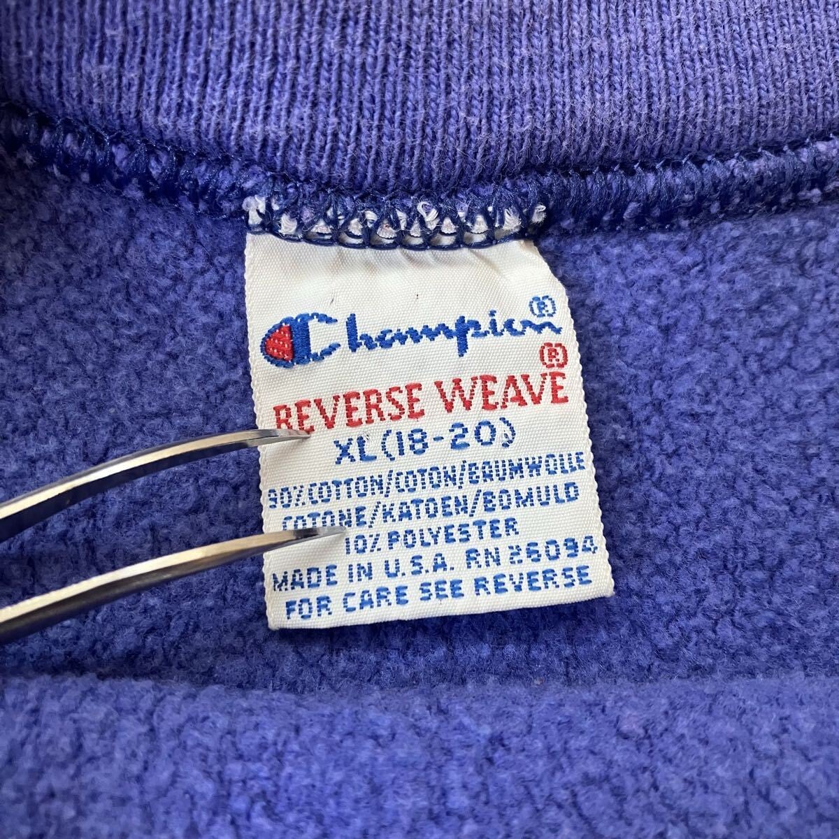 80s〜 USA製 Champion REVERSE WEAVE フェードブルー ロゴ刺繍 XL
