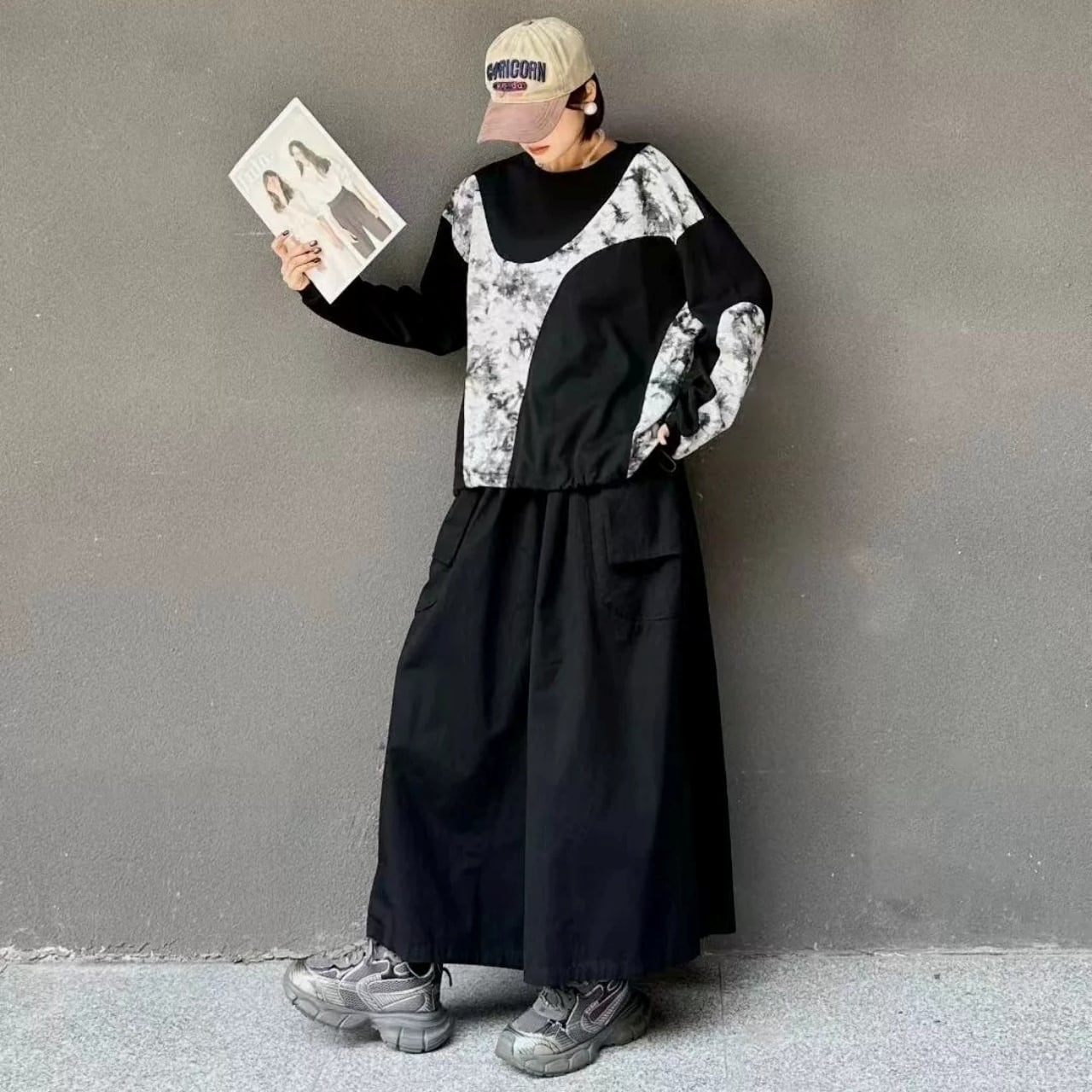 Tie-Dye Patchwork Drawstring Pullover 01437