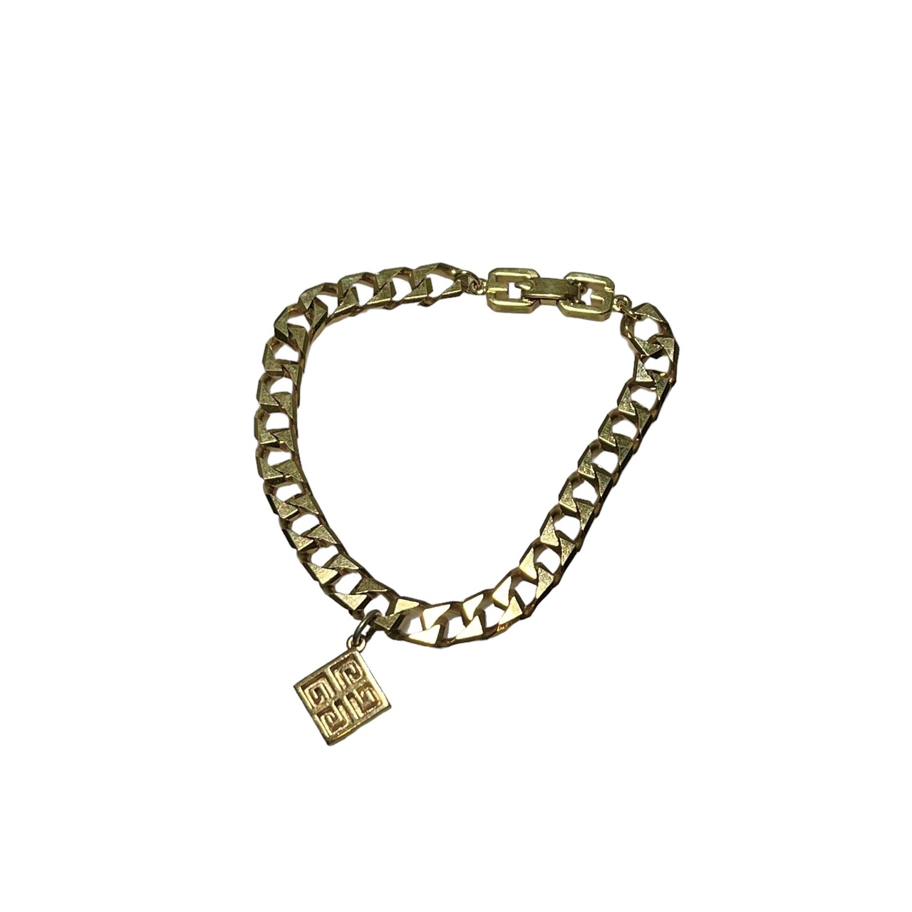 vintage GIVENCHY gold color metal flat link chain bracelet with "G" charm