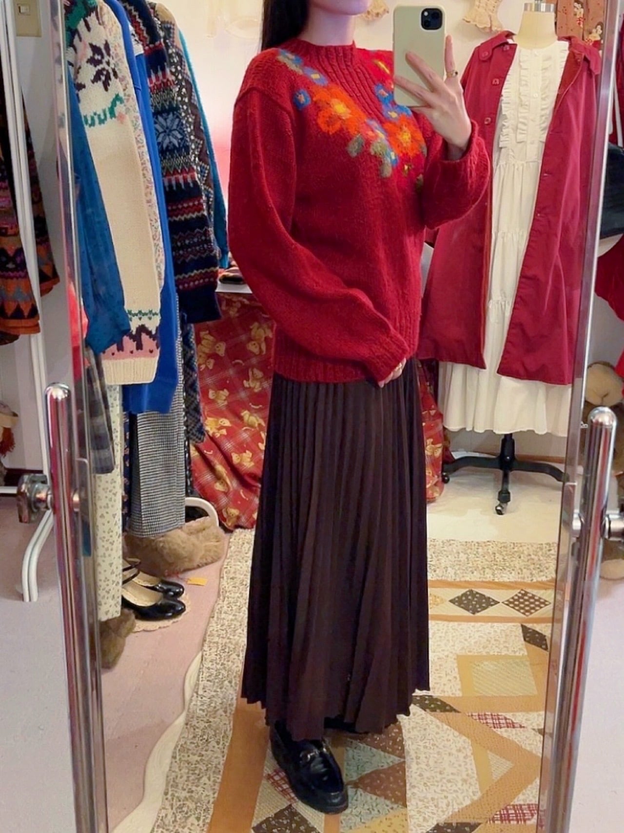 colorful flower bordeaux knit sweater