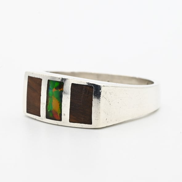 Black Opal / Wood Inlay Square Signet Ring #22.0 / Denmark