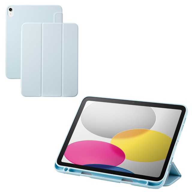 エレコム iPad 第11世代 A16 11インチ (2025) 10.9インチ 第10世代 (2022) ケース フラップケース スタンド 三つ折り マグネット内蔵 スリープ対応 耐衝撃 TPU素材 ペン収納 背面カラー ライトブルー TBWA25RWVSABU