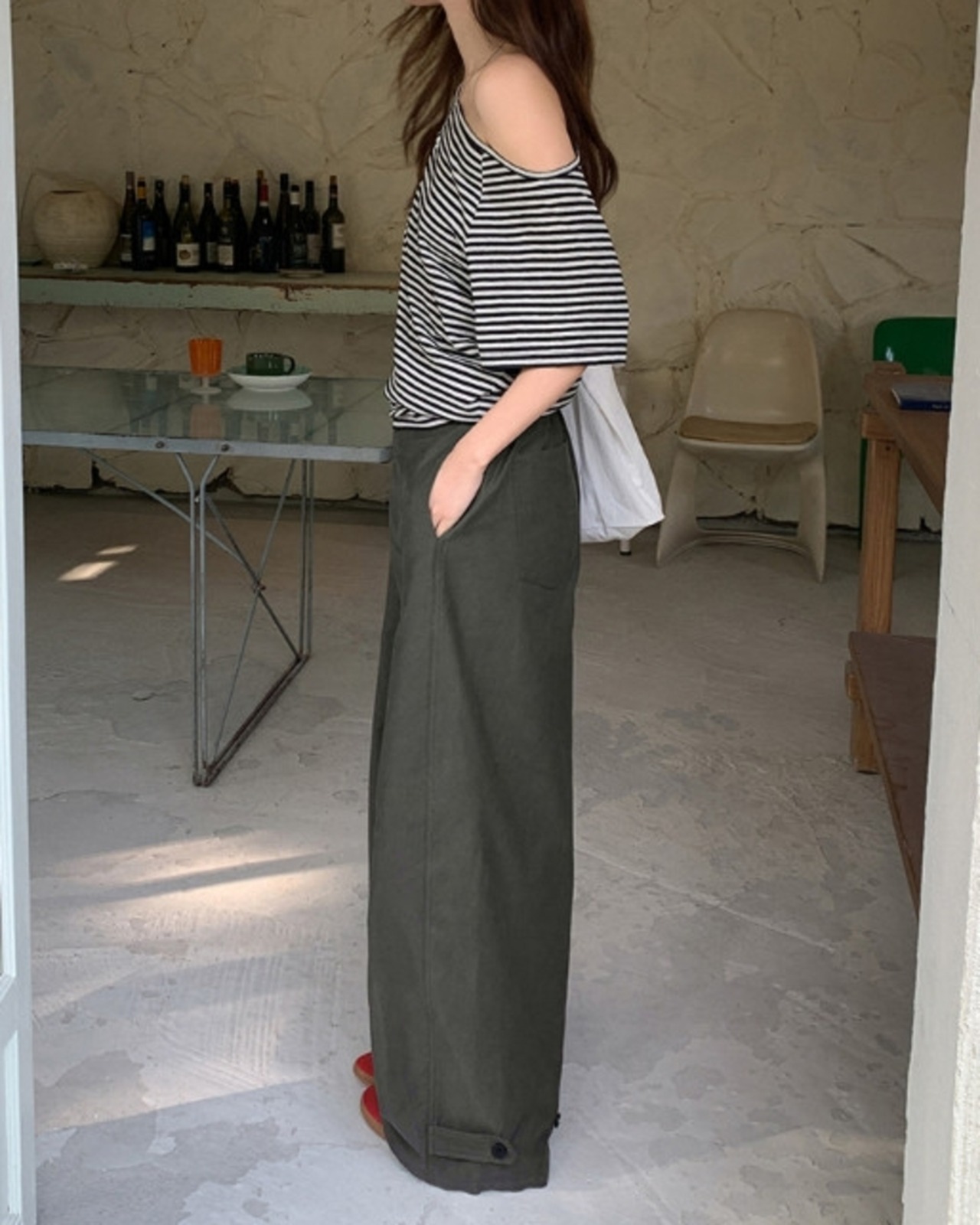 Wide full length straight pants L0126