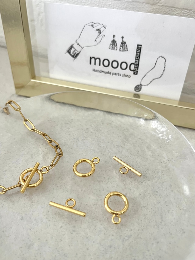 【2set】ステンレス製トグルクラスプゴールド金具/溜め具/マンテル/金属アレルギー対応