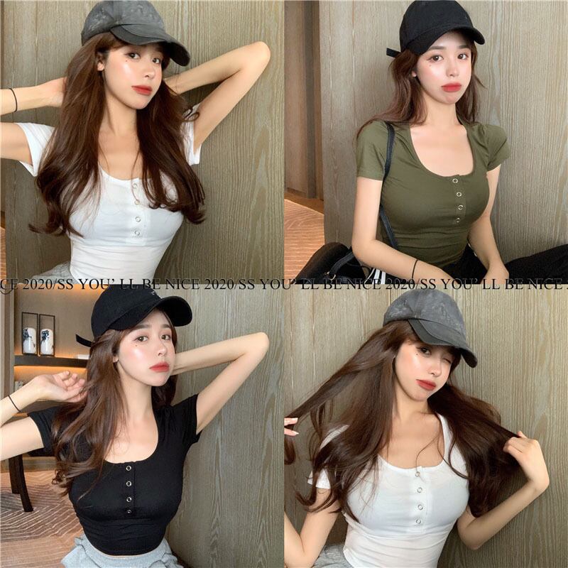 ホワイトショートTシャツ サマースリム半袖スリーブトップス ハーフスリーブ 夏物 シルク スクウェア ブラックストロベリース62845592291