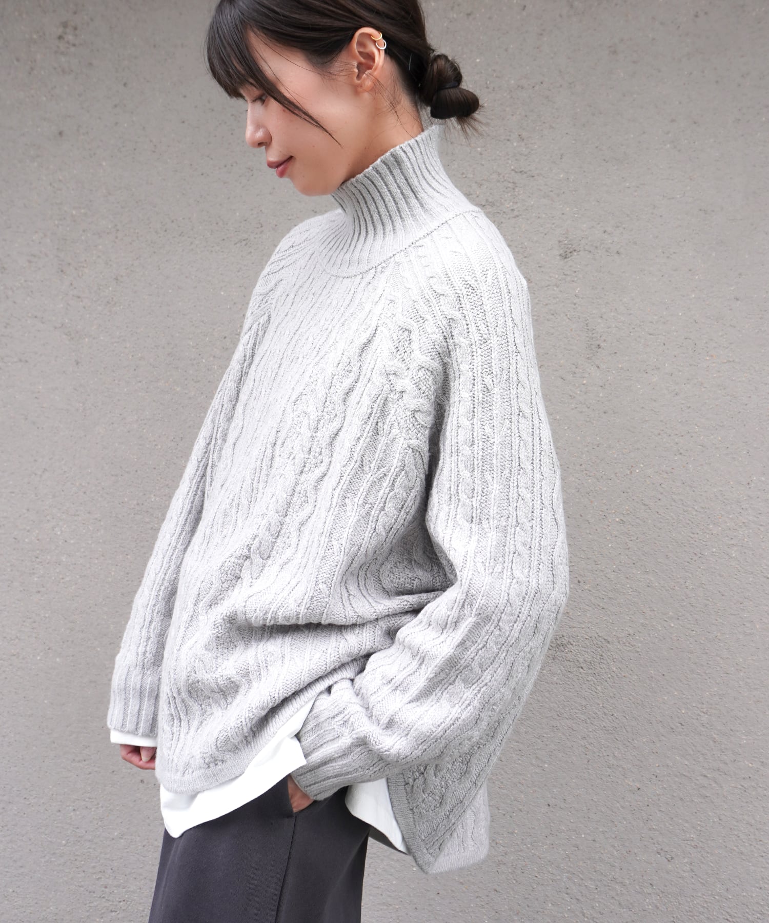 ケーブル柄ハイネックPO 5224767(0930)