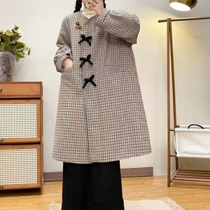 2色／3連リボンチェック柄ロングコート ・12513