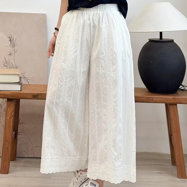 ストライプレースワイドキュロットパンツ 4col 1169