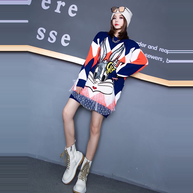 漫画のジャケットの女性の秋と冬の気質は薄いと脂肪の姉妹洋風大サイズ脂肪mmロングセータースカート緩いtシャツ ミックスインファッション67365948873