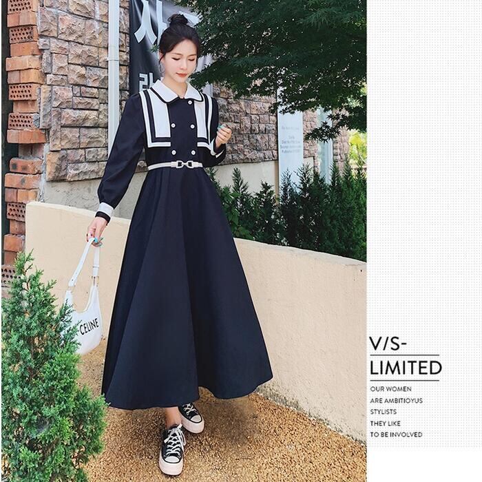 ワンピース 袖あり ロングワンピ ミモレ丈 レディース セーラー ワンピース 袖あり ロングワンピ ミモレ丈 レディース セーラー