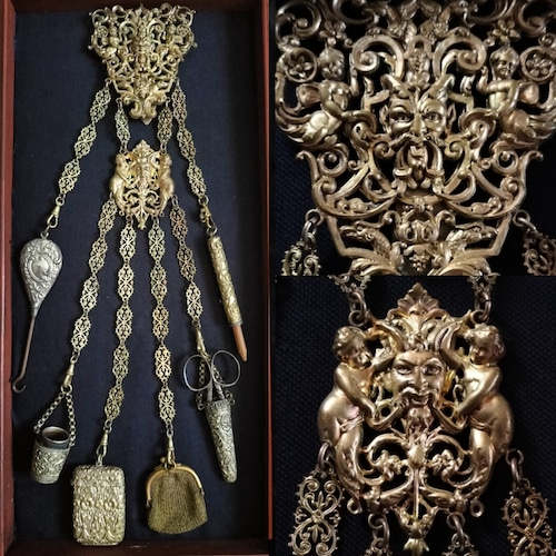 Antique Victorian Chatelaine Devil Satyr Faces