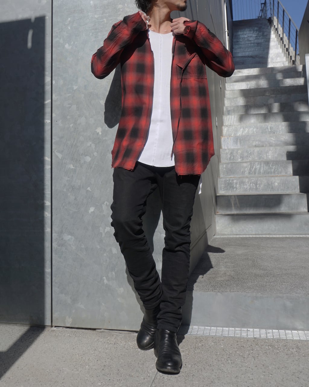 【値下げしました】askyy チェック チュニック　RED/BLK 値下げしました】askyy チェック チュニック RED/BLK 値下げしま