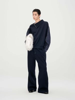 【26AW | MEN】Feng Chen Wang フェンチェンワン / スウェット / 2-in-1 Navy Striped Patchwork Sweatshirt FUF22SW01