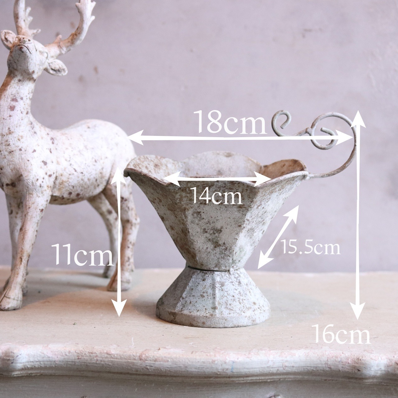 mondimanche 植木鉢　アンティクカップMW  UF614｜シャビーシック　１ポットを植えてカワイイ　脚付き　飾りやすいサイズ感