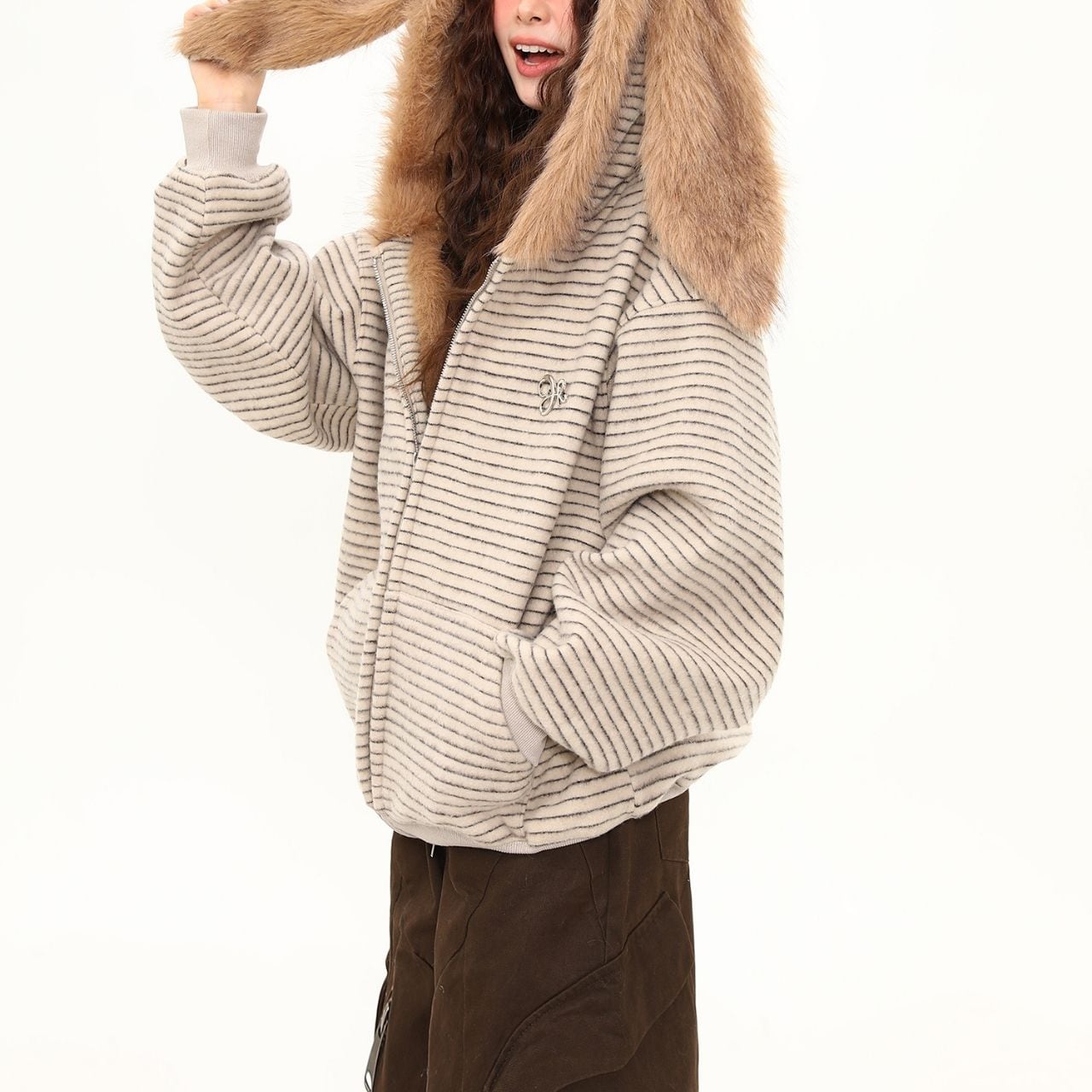 アニマルフードボーダージップパーカー 3col R01293