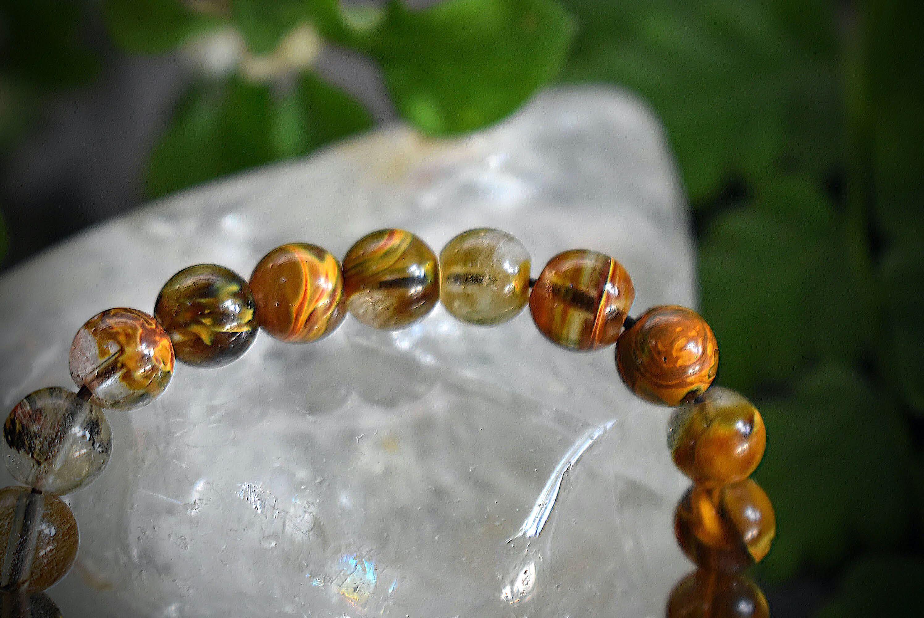 ナチュラルカラー★イエローアゲート(瑪瑙)★ビーズブレスレットbb034