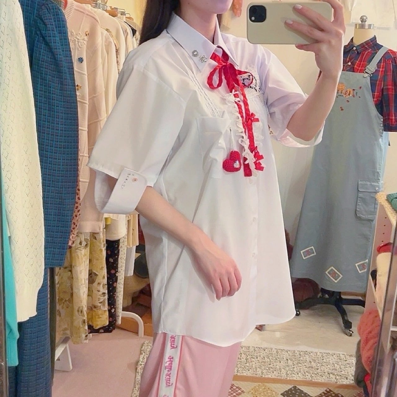 remake ˚✧₊ red many ribbon big shirt