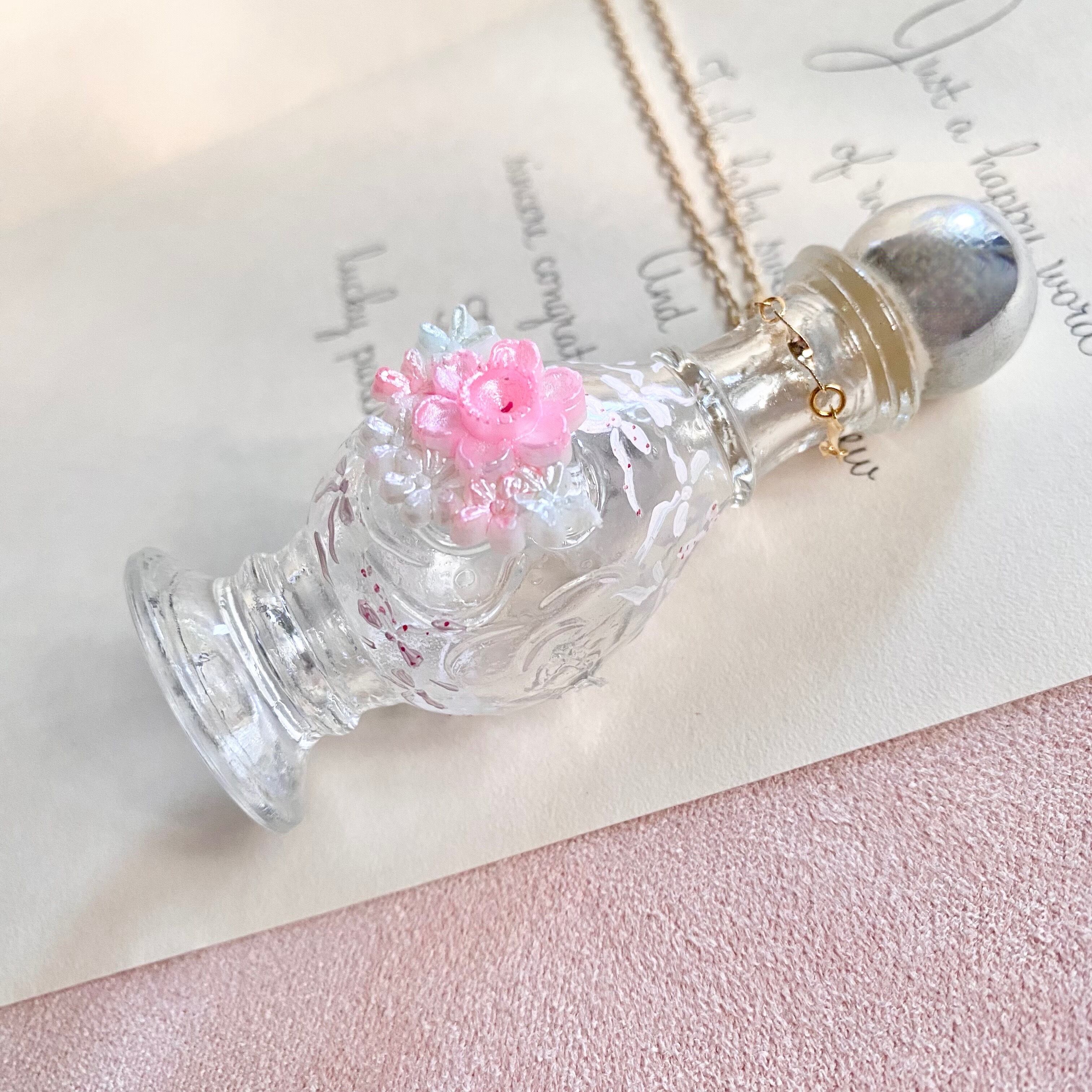 (シークレットリボン）Hand painted perfume neckless ペイント香水瓶ネックレス