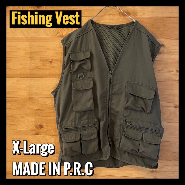【fishing vest】 フィッシングベスト マルチポケット メンズXL ミリタリーベスト アメリカ古着