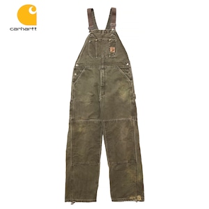 USA 古着 カーハート ダックコットン ダブルニー オーバーオール オリーブ系 W36 L32 ワーク Carhartt 作業着 ヴィンテージ CF0011