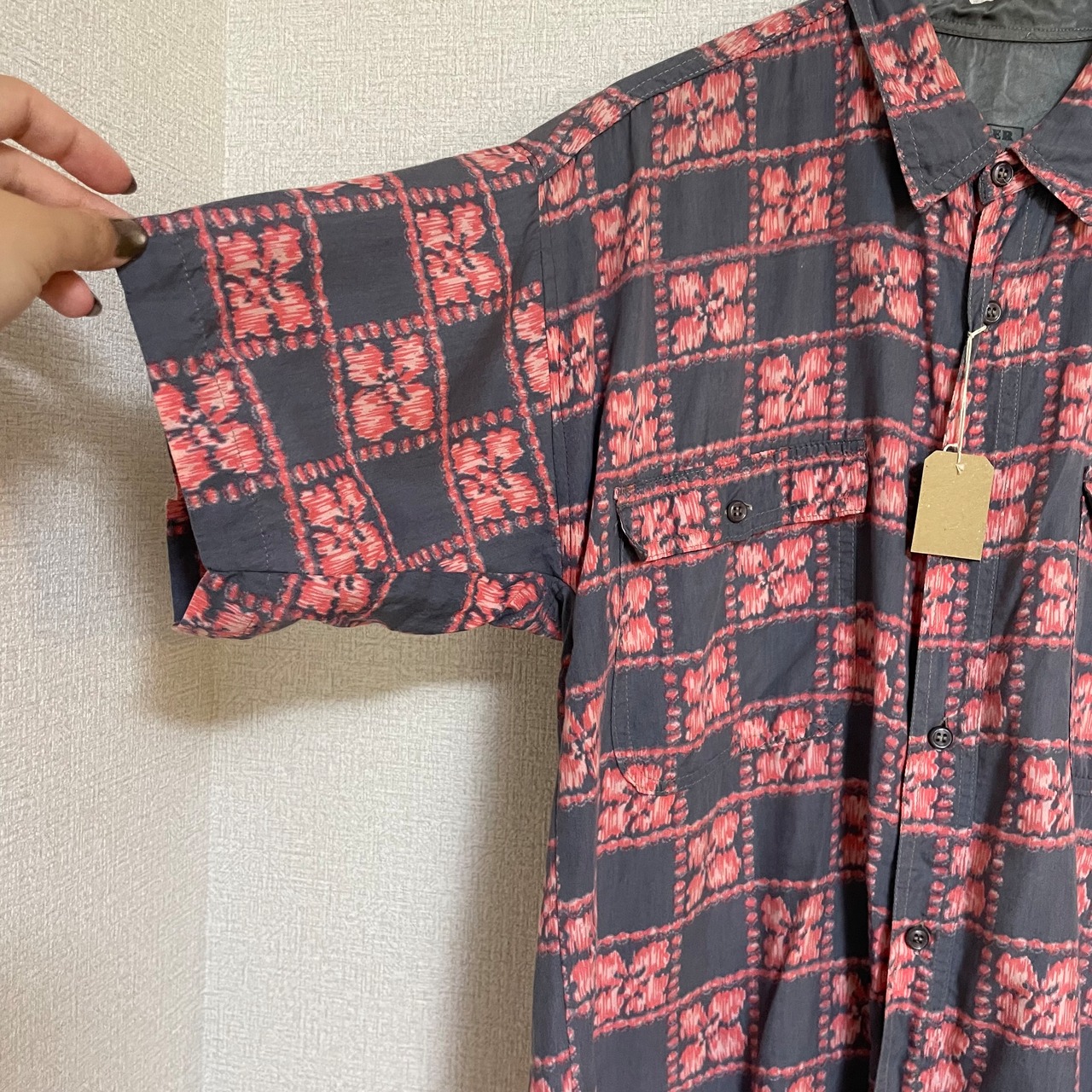 イタリア製　CHECKE 花柄チェックシャツ