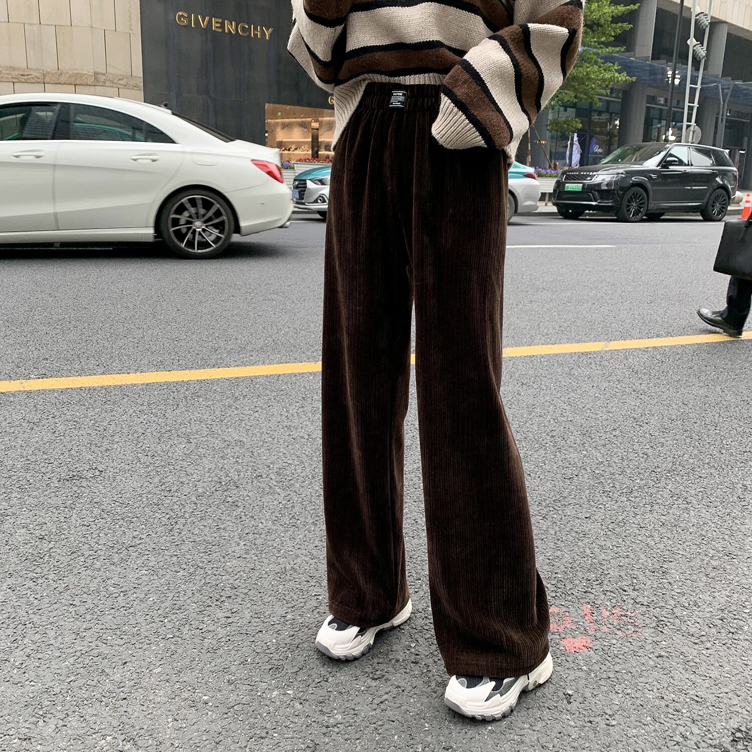 オータムウィンタースタイルハイウェストウェストワイドレッグパンツ レディースルーズコーデュロイカジュアル 秋物 冬物 ワイドパンツ 6Du_Shop_Women75826723135