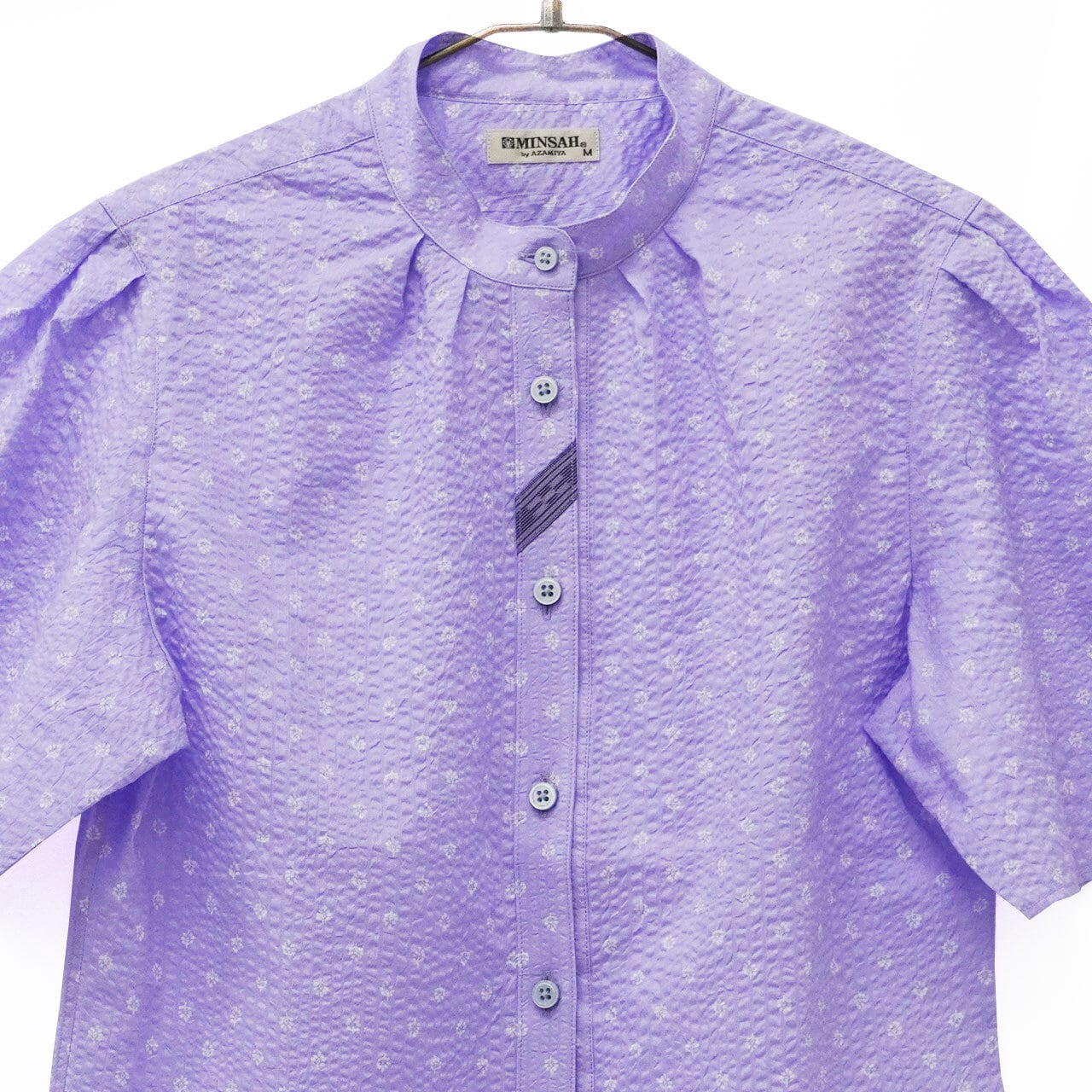 ミラクルウェーブプリント バンドカラー シャツ [MINSAH] レディース