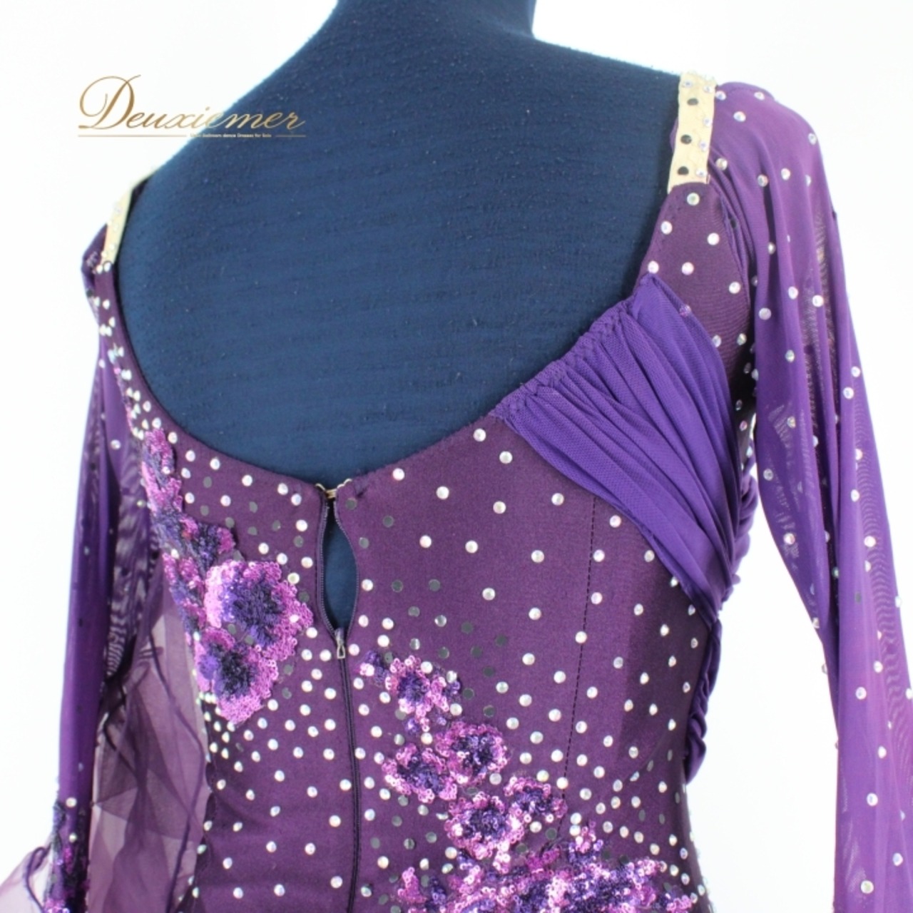 社交ダンス 衣装 スタンダードドレス スタンダード ドレス ワンピース 紫 フリル デモ 競技 ダンス パーティ フロート パープル系 スパンコール レース 社交ダンス服 ワンピースドレス イベント用 パーティードレス スタンダード衣装 競技用ドレス スパンコール パープルドレス