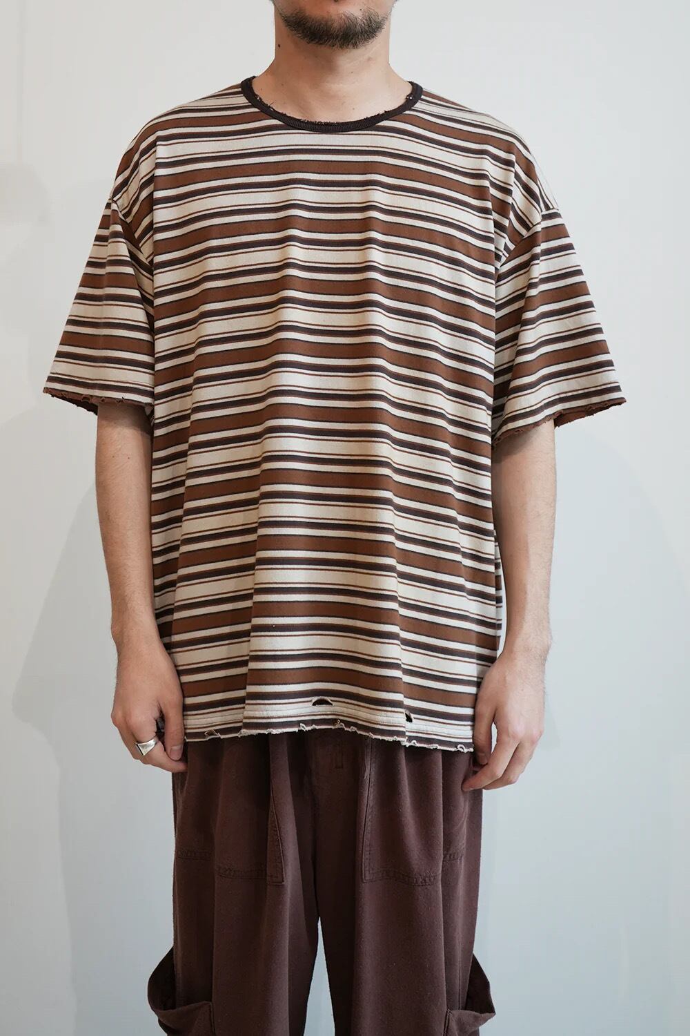 24SS】ANCELLM MULTI BORDER T-SHIRTS(BROWN) ANC-CT51 | IAAAM ONLINE