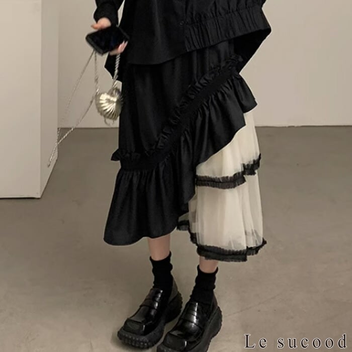 お支払い確認後20日以内発送】Le sucood モノクロアシメオーガンジー