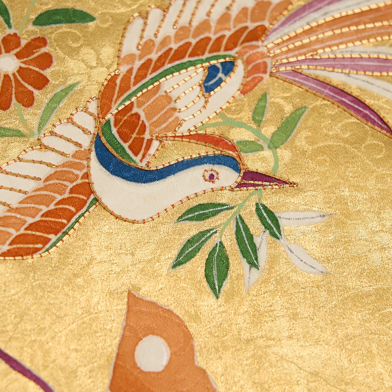 新品 袋帯 正絹 蝶々 鳳凰 鳳凰と蝶々の模様 手描友禅に摺箔 名古屋帯 【未着用品】 | かわの屋