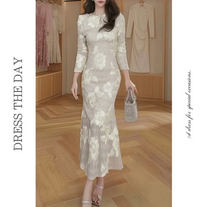 フラワーモチーフボディコンシャスドレス D0223