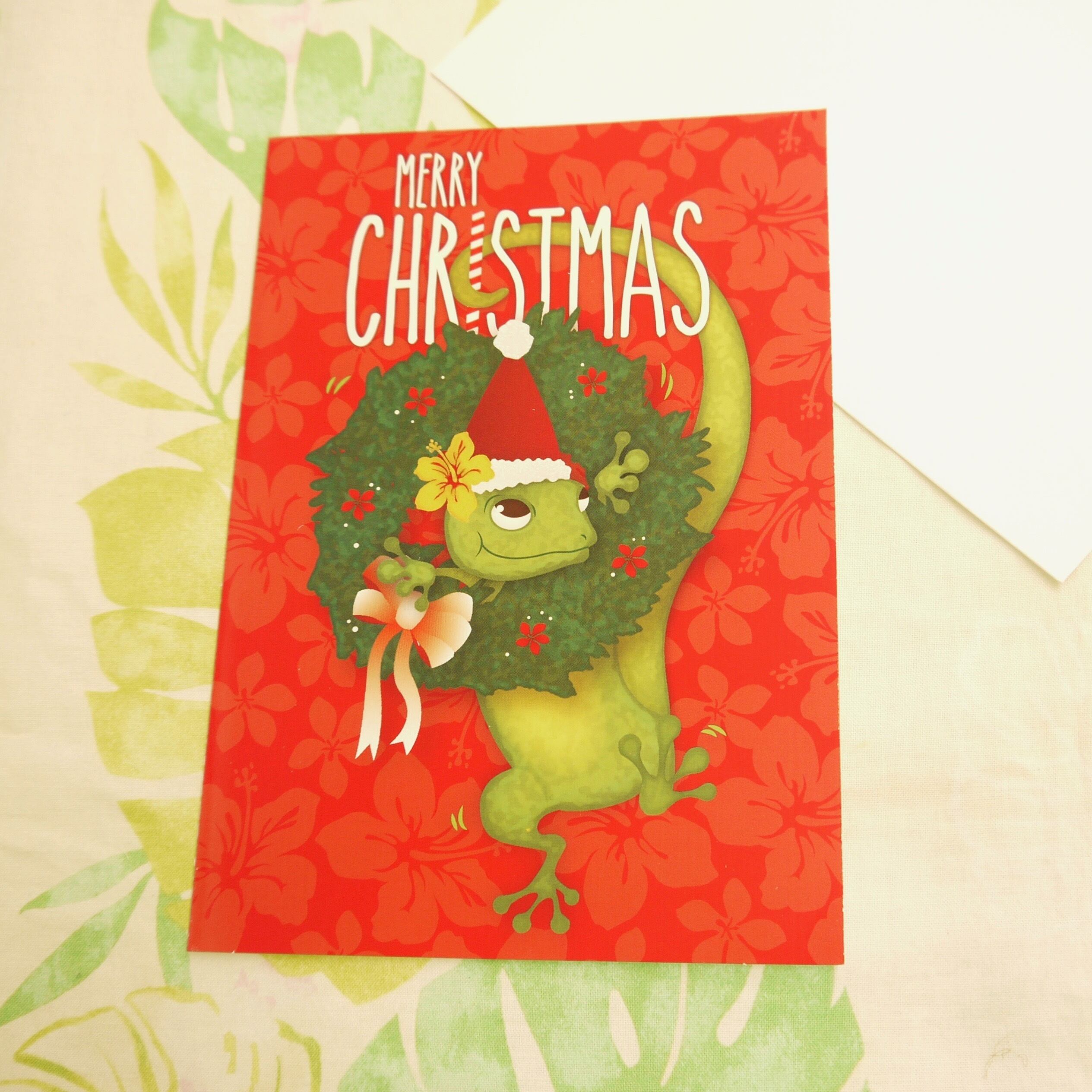 ★ハワイ直輸入★ ハワイ クリスマスカード/Mele kalikimaka card/手紙 レター カード お礼状 ゲッコーMo'o ヤモリ<Mele Geck-imaka>