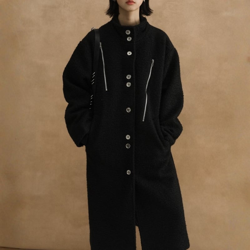 Line button stand collar coat  V2625