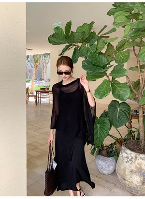 Shawl and sleeveless dress set up【H00082】