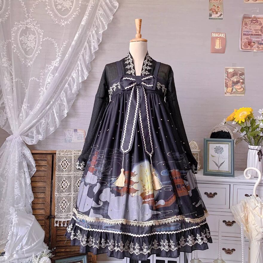 中国風のロリータJSKドレスタッセルブラックロリータジャンパー