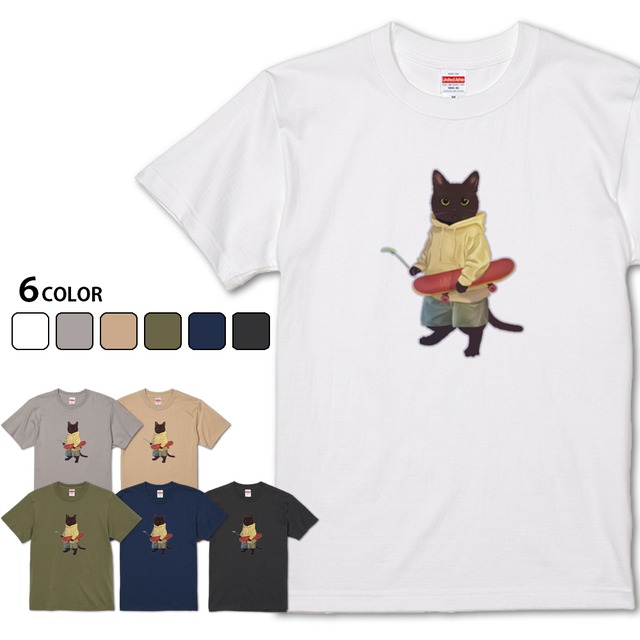 【一緒に遊ぼう♪】 スケボー猫Tシャツ